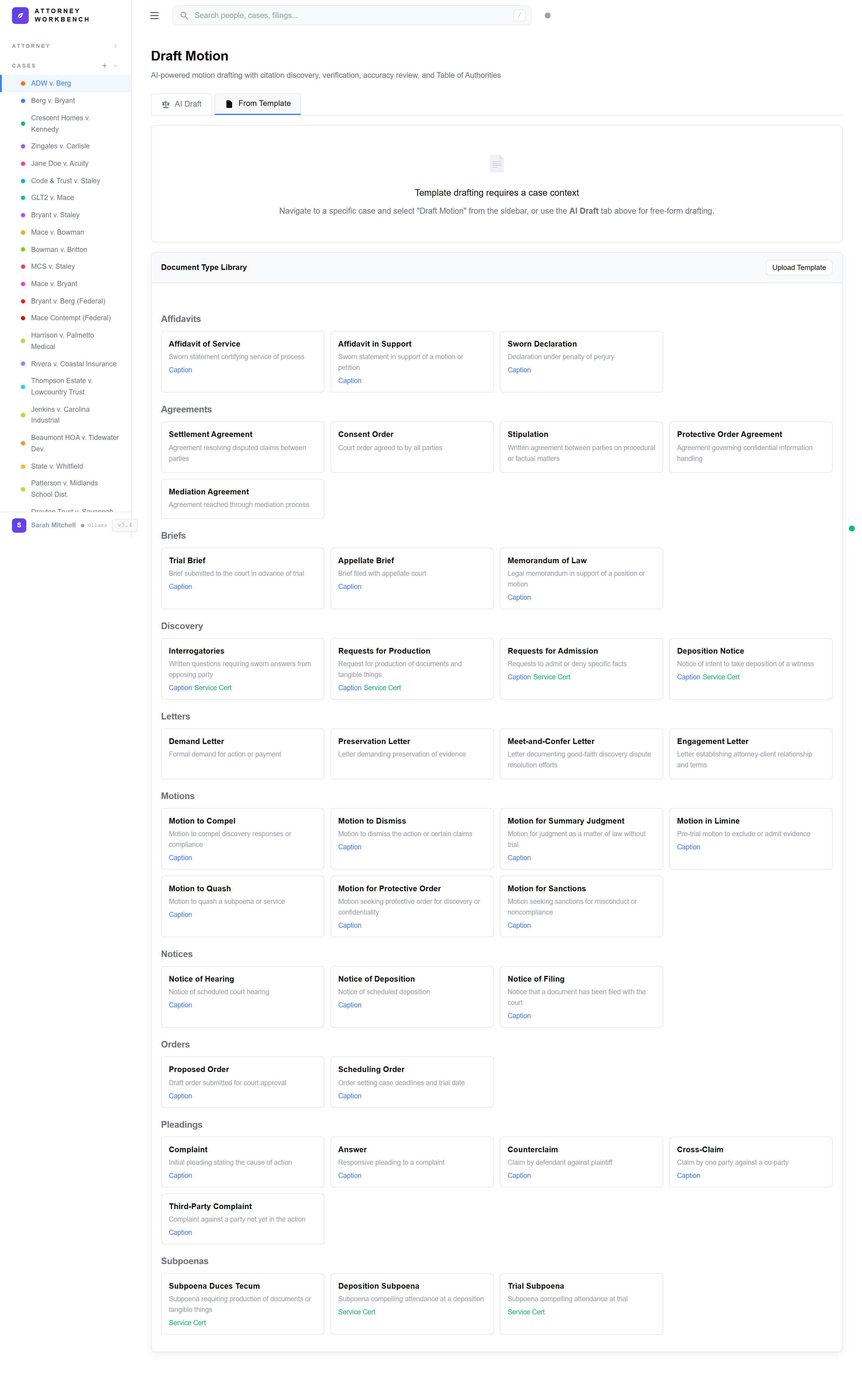 Completed AI-drafted motion with all citations verified, Table of Authorities generated, and export options