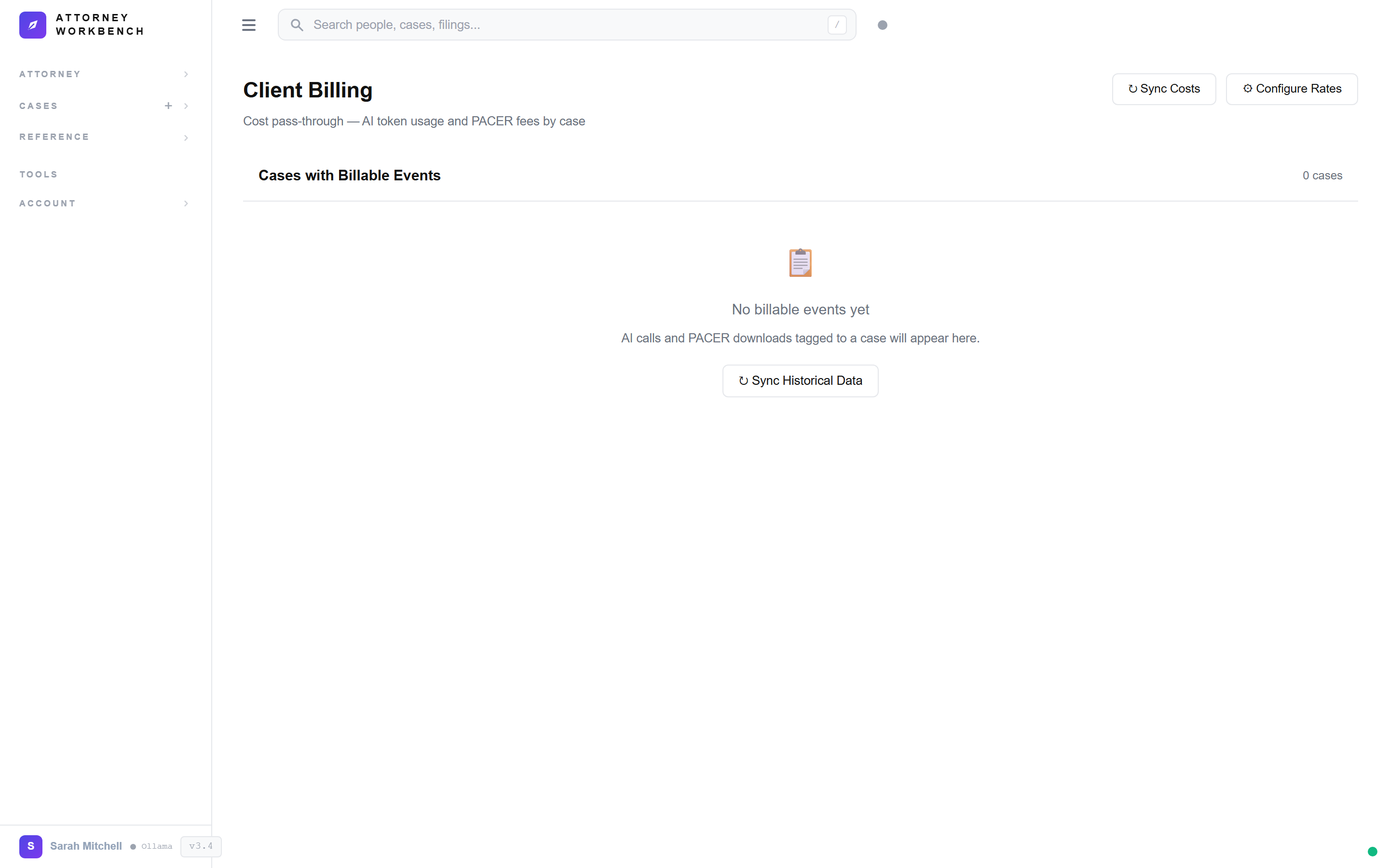 Client billing and invoice tracking for South Carolina law firm with time entries, expense categorization, and payment status
