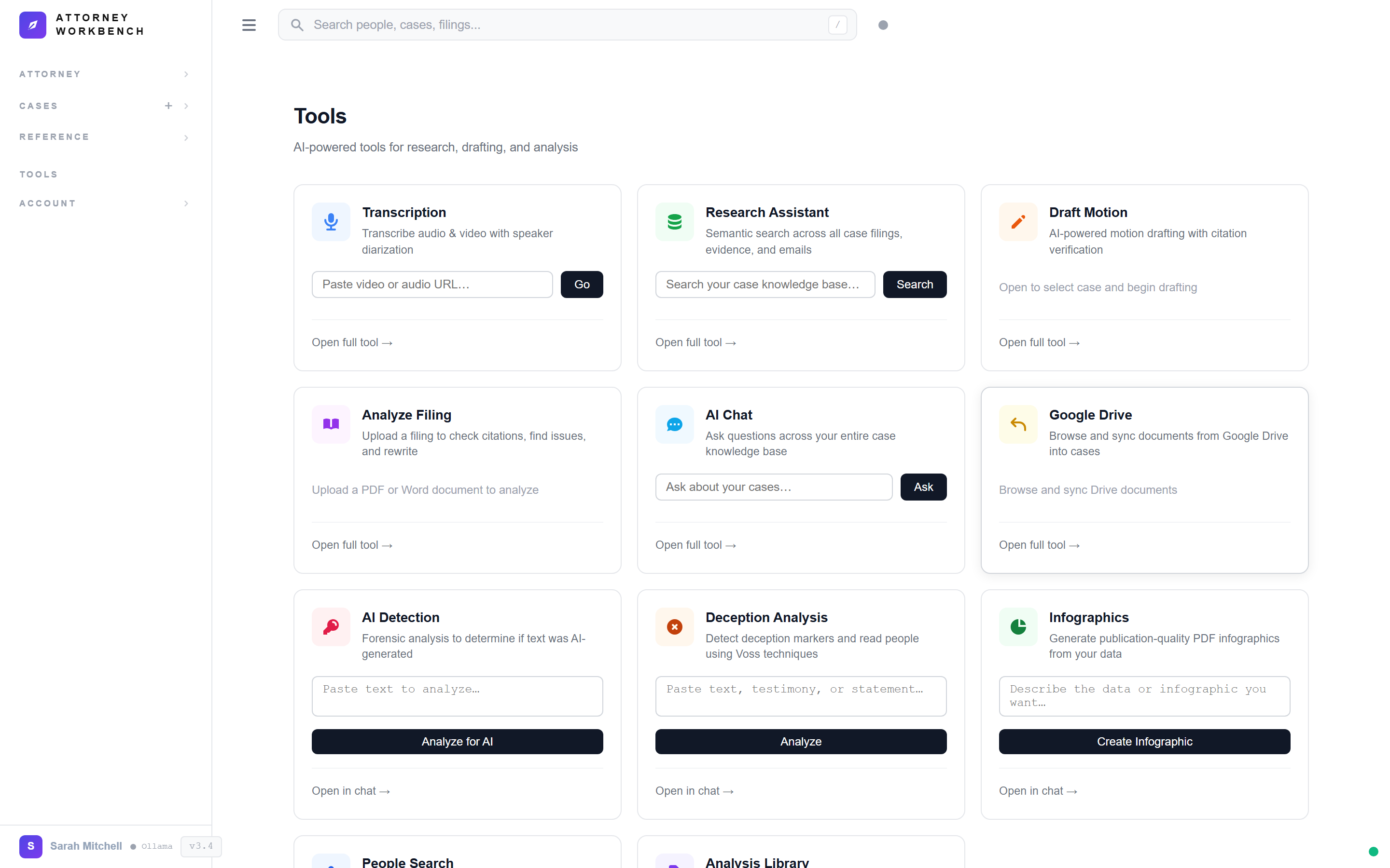 Attorney tools hub for solo practitioners with research, drafting, and analysis tools in one place